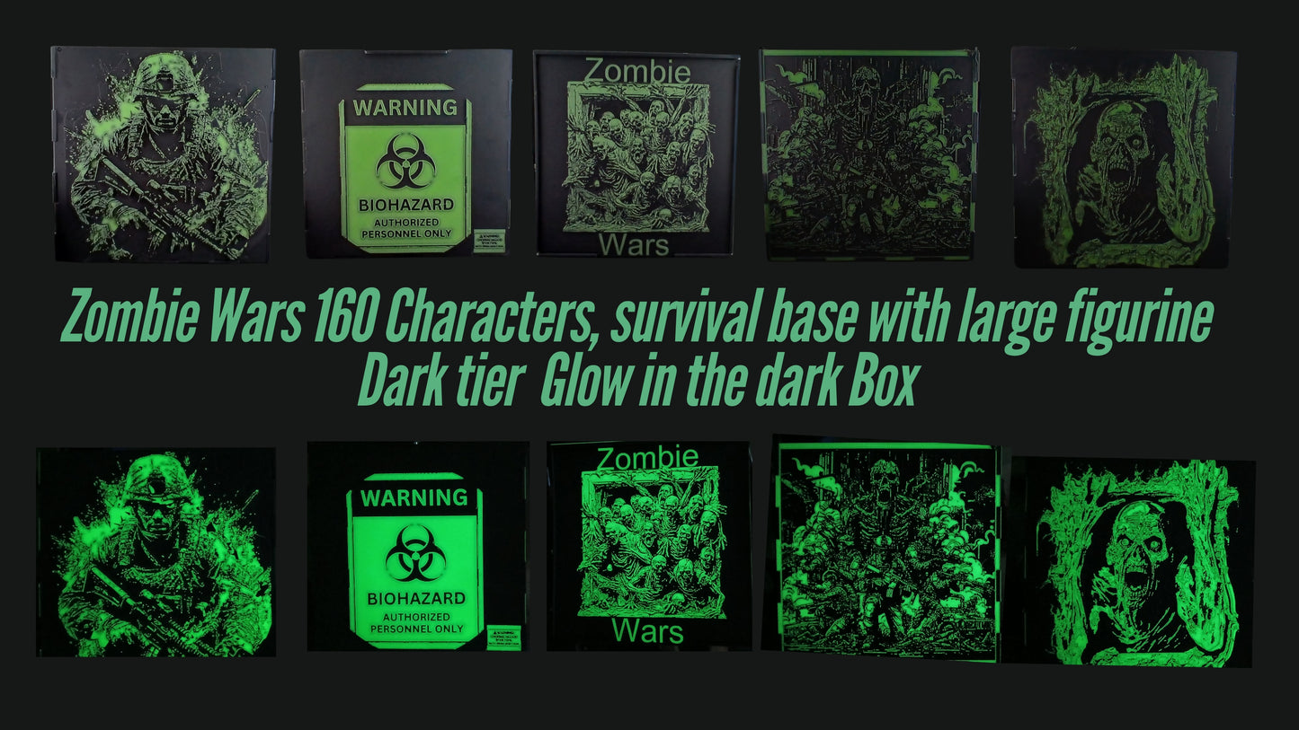 Zombie wars Dark series with glow in the Dark box with 160 characters plus large Gatling gun soilder