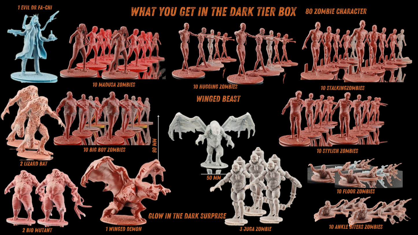 Zombie wars Dark series with glow in the Dark box with 160 characters plus large Gatling gun soilder