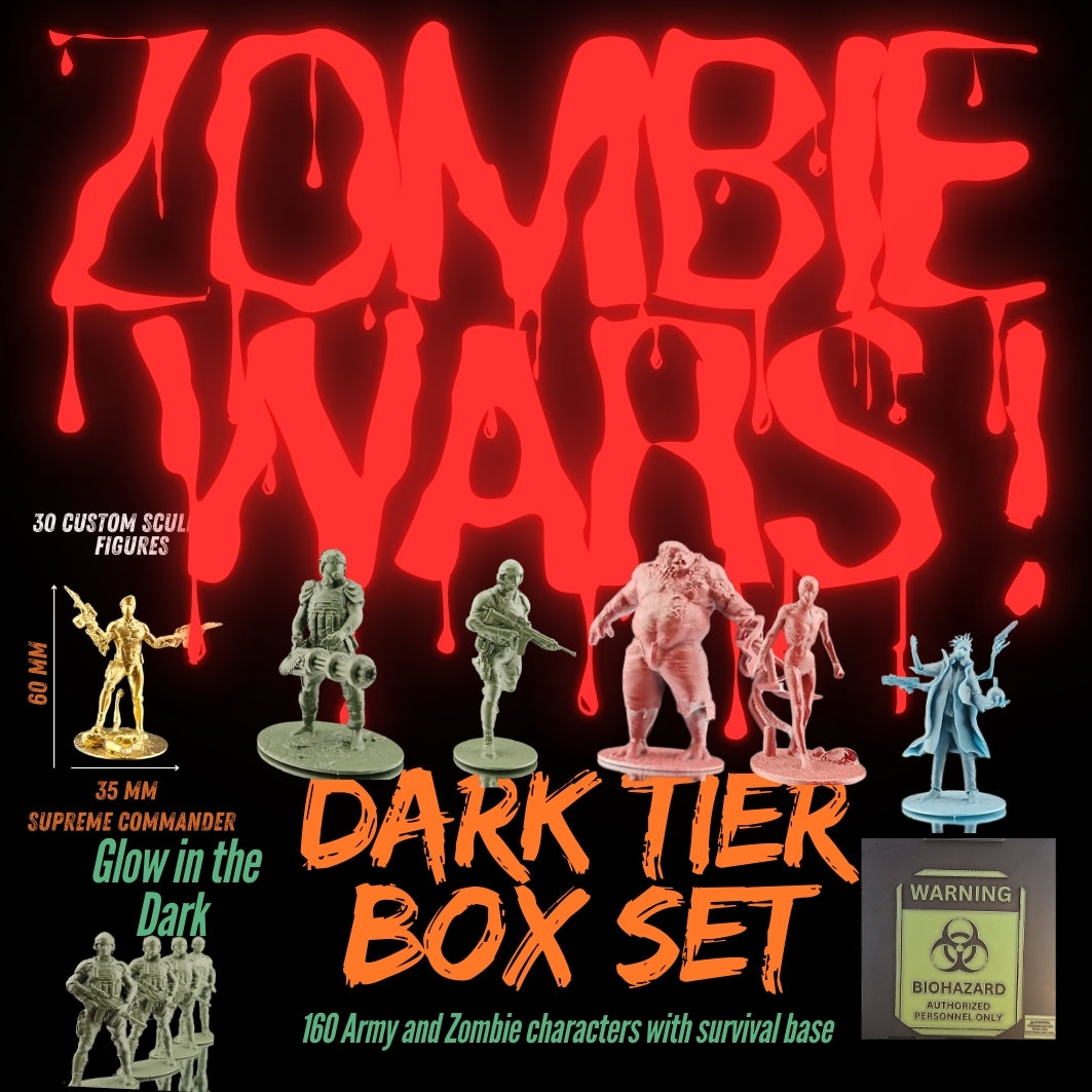 Zombie wars Dark series with glow in the Dark box with 160 characters plus large Gatling gun soilder
