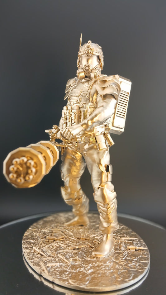 Gold painted Large Gatling Gun Solider 155mm l, 110 mm w, 185 mm H